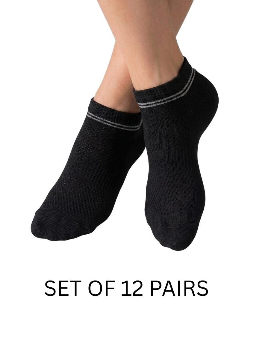 Premium Black Ankle Socks - Set of 12