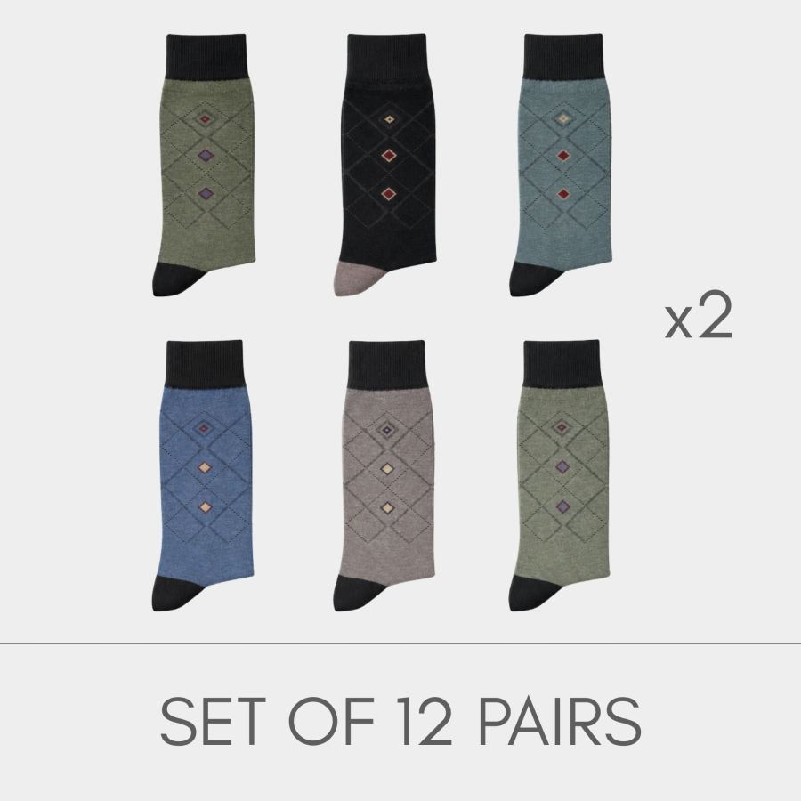 Men’s Formal Argyle Knit Socks - 12 Pairs