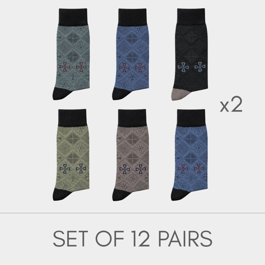 Men’s Luxury Print Cotton Socks | 12 Pairs