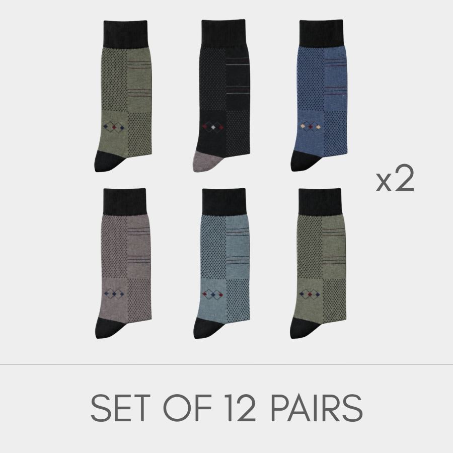 Modern Patchwork Cotton Men’s Socks | 12 Pairs