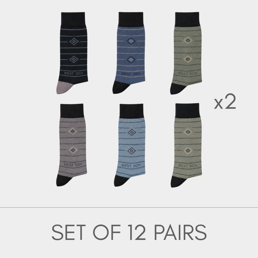 Modern Formal Striped Socks - 12 Pairs