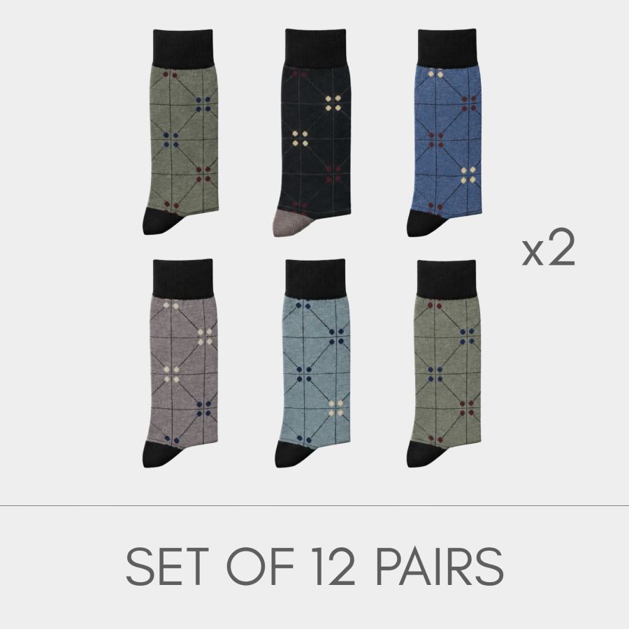 Classic Checkered Cotton Socks for Men | 12 Pairs