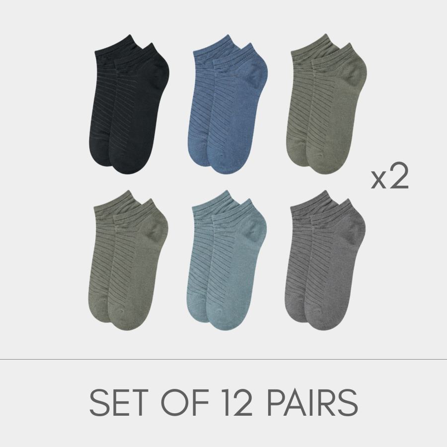Linear Texture Ankle Socks - 12 Pairs