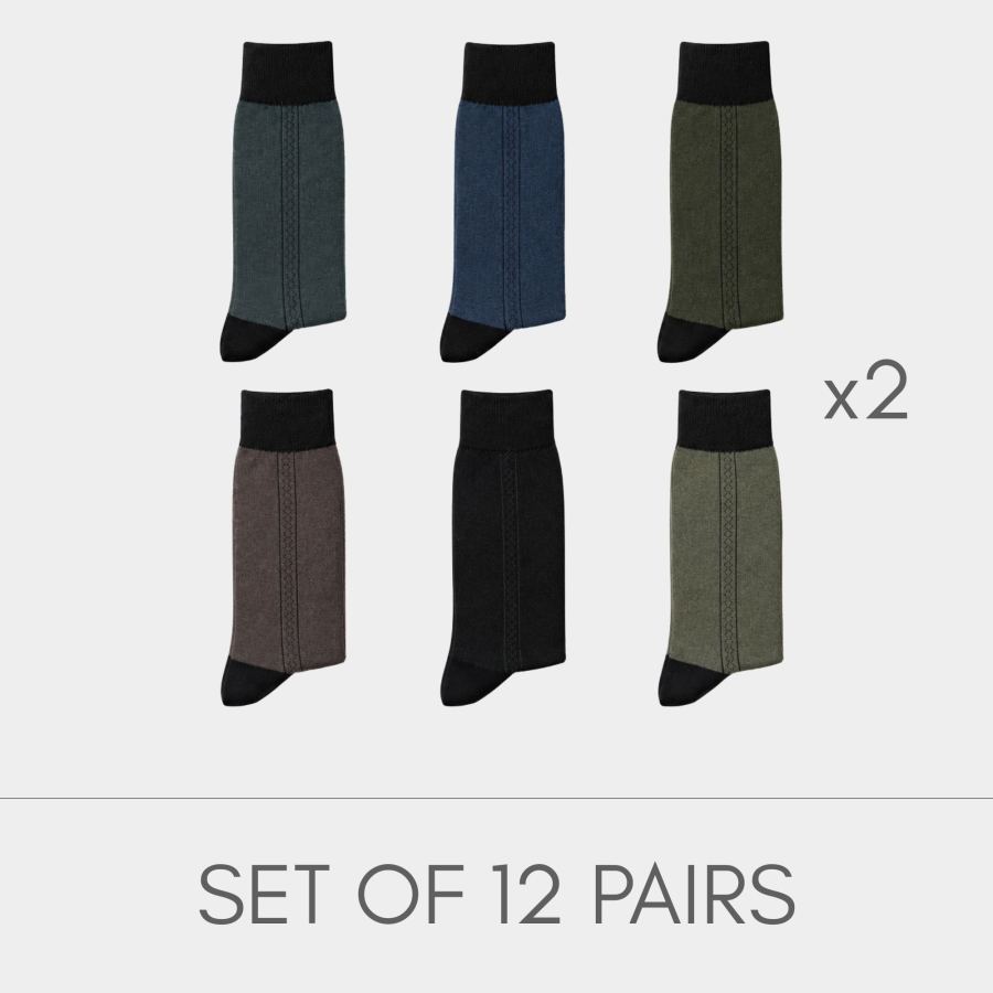 Classic Vertical Texture Crew Socks - 12 Pairs