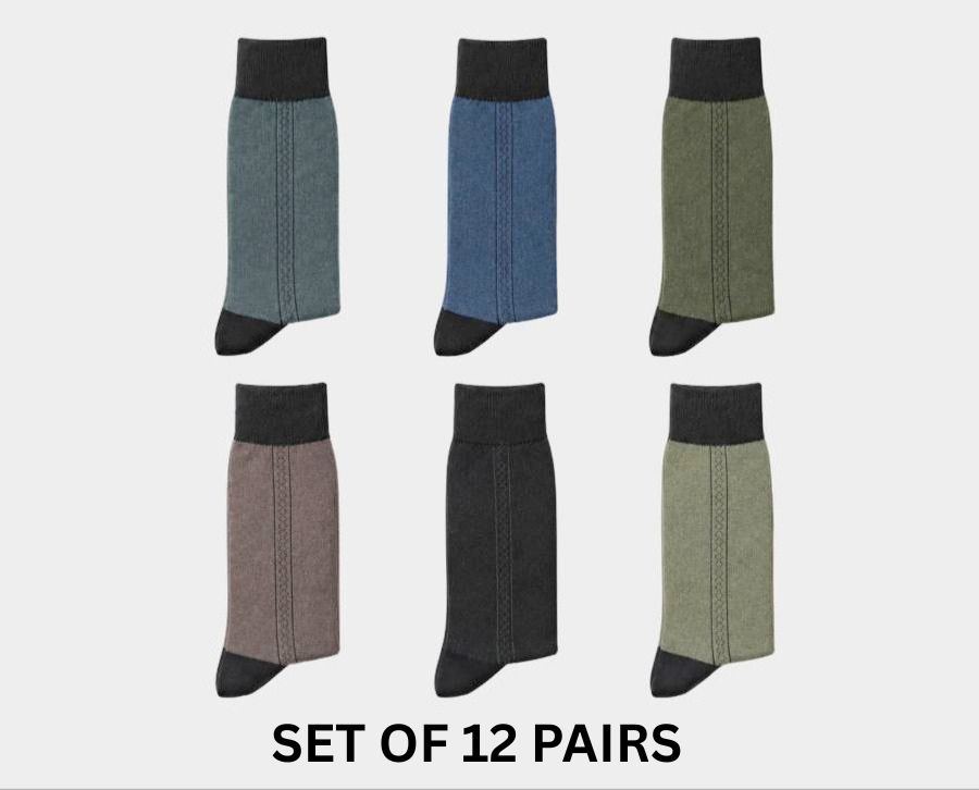 Classic Vertical Texture Crew Socks - 12 Pairs